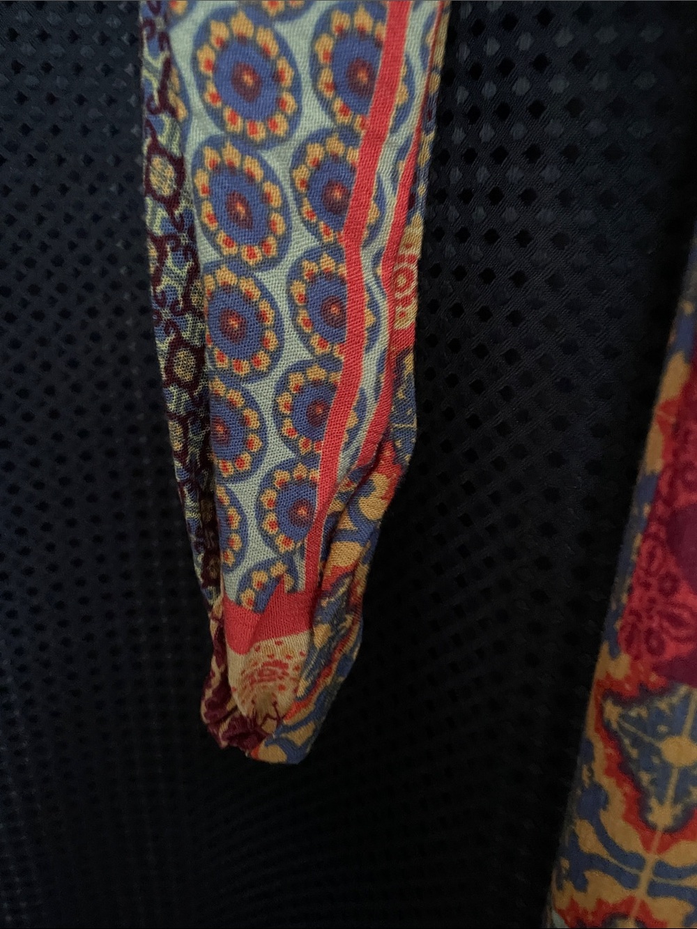 Patchwork Print Long-Sleeve V-Neck Dress in Red & Blue - Picture 7 of 15